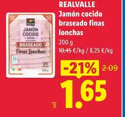 Lidl REALVALLE Jamón cocido braseado finas lonchas oferta