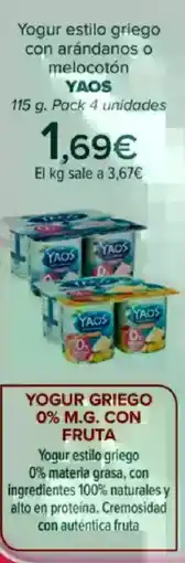 Carrefour YAOS Yogur estilo griego con arándanos o melocotón oferta