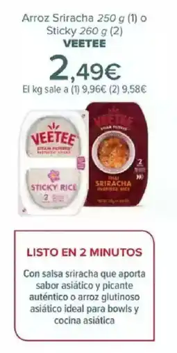 Carrefour VEETEE Arroz Sriracha o Sticky oferta