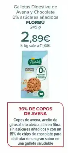 Carrefour FLORBÚ Galletas Digestive de Avena y Chocolate 0% azúcares añadidos oferta
