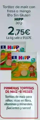 Carrefour HIPP Tortitas de maíz con fresa o mango Bio Sin Gluten oferta