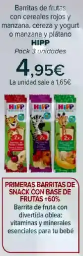 Carrefour HIPP Barritas de frutas con cereales rojos y manzana, cereza y yogurt o manzana y plátano oferta