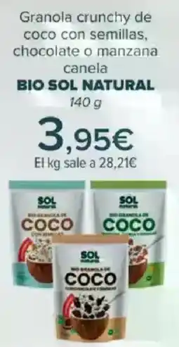 Carrefour BIO SOL NATURAL Granola crunchy de coco con semillas, chocolate o manzana canela oferta
