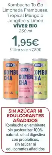 Carrefour VÍVER BIO Kombucha To Go Limonada Frambuesa, Tropical Mango o Jengibre y Limón oferta