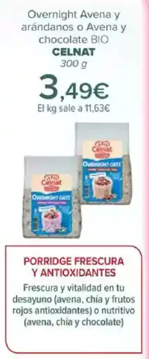 Carrefour CELNAT Overnight Avena y arándanos o Avena y chocolate BIO oferta