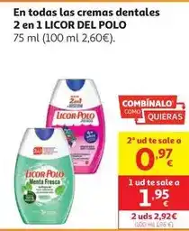 Alcampo Licor del polo - crema dental 2 en 1 menta fresca 75 ml oferta
