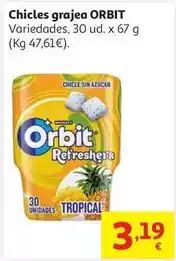 Alcampo Orbit - chicle gragea tropical refreshers bote 30 uds 67 g oferta