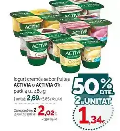 Condis Danone - logurt cremós sabor fruites activia o activia 0% oferta