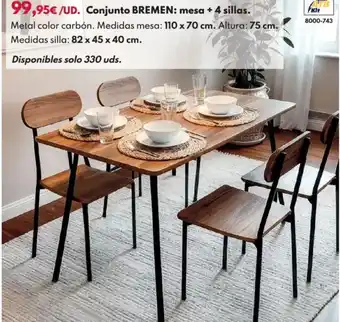 BricoCentro Conjunto bremen: mesa + 4 sillas. oferta
