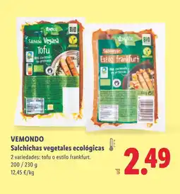 Lidl VEMONDO Salchichas vegetales ecológicas oferta