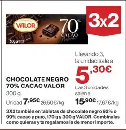 Supercor VALOR Chocolate negro 70% cacao oferta