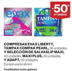 Supercor Compresas evax liberty, tampax compak pearl oferta