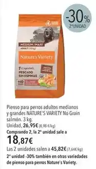 El Corte Inglés Nature's variety - pienso para perros adultos medianos y grandes no grain salmón oferta