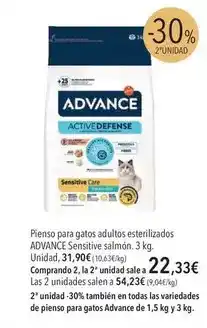 El Corte Inglés Advance - pienso para gatos adultos esterilizados sensitive salmón oferta
