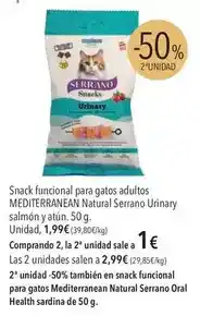 El Corte Inglés Serrano - snack funcional para gatos adultos natural urinary salmón y atún oferta