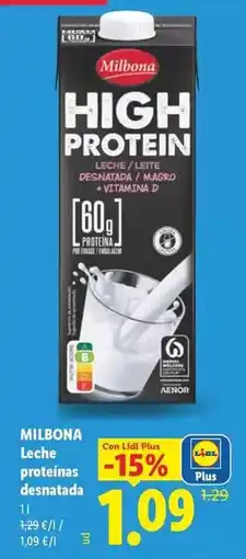 Lidl Milbona - leche proteínas desnatada oferta