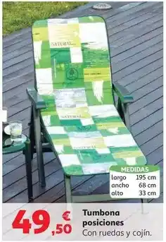 Alcampo Tumbona verde posiciones con ruedas y cojin oferta