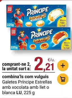 BonpreuEsclat Lu - galetes principe estrellas amb xocolata amb llet o blanca oferta