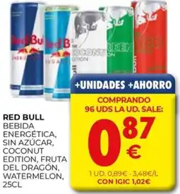 CashDiplo RED BULL Bebida energética, sin azúcar, coconut edition, fruta del dragón, watermelon, oferta