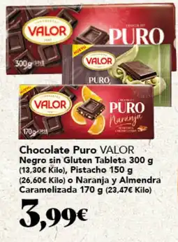 Gadis VALOR Chocolate Puro Negro sin Gluten Tableta Pistacho o Naranja y Almendra Caramelizada oferta