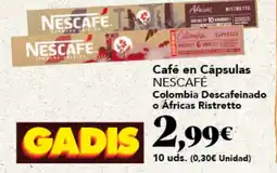 Gadis NESCAFÉ Café en Cápsulas Colombia Descafeinado o Áfricas Ristretto oferta