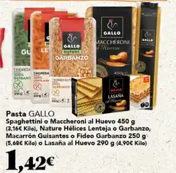 Gadis GALLO Pasta Spaghettini o Maccheroni al Huevo Nature Hélices Lenteja o Garbanzo oferta