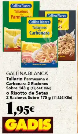 Gadis GALLINA BLANCA Tallarín Parmesana o Carbonara 2 Raciones Sobre o Risotto de Setas oferta