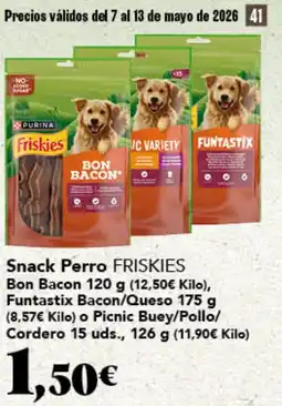 Gadis FRISKIES Snack Perro Bon Bacon Funtastix Bacon/Queso o Picnic Buey/Pollo/ Cordero oferta