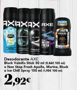Gadis AXE Desodorante Black Vainilla Stick o Non Stop Fresh Apollo, Marine, Black o Ice Chill Spray oferta