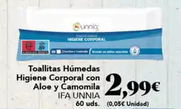 Gadis IFA UNNIA Toallitas Húmedas Higiene Corporal con Aloe y Camomila oferta