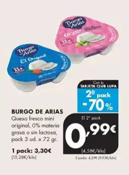 Supermercados Lupa BURGO DE ARIAS Queso fresco mini original, 0% materia grasa o sin lactosa oferta