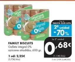 Supermercados Lupa FAMILY BISCUITS Galleta integral 0% azúcares añadidos oferta