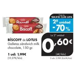 Supermercados Lupa BISCOFF de LOTUS Galletas sandwich milk chocolate oferta
