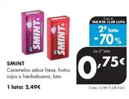 Supermercados Lupa SMINT Caramelos sabor fresa, frutos rojos o hierbabuena, lata oferta