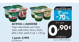 Supermercados Lupa ACTIVIA de DANONE Yogur desnatado con frutos rojos, melocotón, lima y limón, piña o kiwi oferta