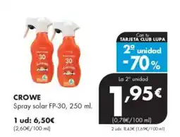 Supermercados Lupa CROWE Spray solar FP-30 oferta