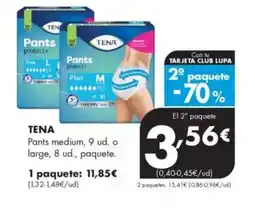 Supermercados Lupa TENA Pants medium, 9 ud. o large, 8 ud., paquete. oferta