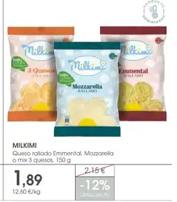 Supermercados Plaza MILKIMI Queso rallado Emmental, Mozzarella o mix 3 quesos oferta
