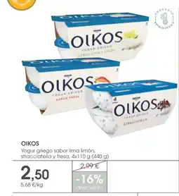 Supermercados Plaza OIKOS Yogur griego sabor lima limón stracciatella y fresa oferta