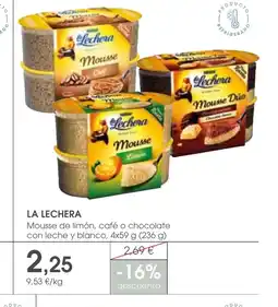 Supermercados Plaza LA LECHERA Mousse de limón, café o chocolate con leche y blanco oferta