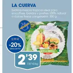 Supermercados Plaza LA CUERVA Exótica mezcla tropical ideal para smoothies, baridos y postres 100% natural o dulces fresas congeladas oferta