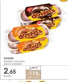 Supermercados Plaza DONUTS Bombón o Fondant, pack 4 unidades oferta