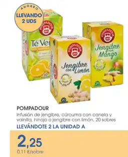 Supermercados Plaza POMPADOUR Infusión de jengibre, cúrcuma con canela y vainilla, hinojo o jengibre con limón, 20 sobres oferta