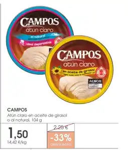 Supermercados Plaza CAMPOS Atún claro en aceite de girasol o al natural oferta