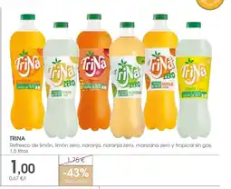 Supermercados Plaza TRINA Refresco de limón, limón zero, naranja, naranja zero, manzana zero y tropical sin gas oferta