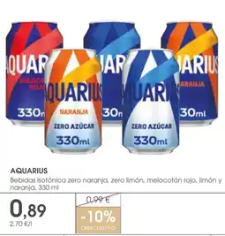 Supermercados Plaza AQUARIUS Bebidas isotónica zero naranja, zero limón, melocotón rojo, limón y naranja oferta