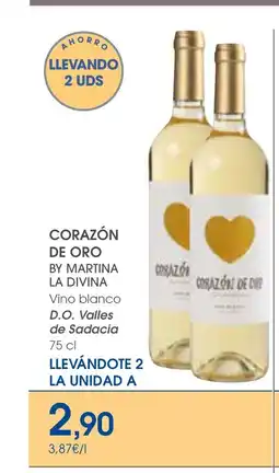 Supermercados Plaza CORAZÓN DE ORO BY MARTINA Vino blanco D.O. Valles de Sadacia oferta