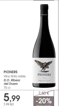 Supermercados Plaza PIONERS Vino tinto roble D.O. Ribera del Duero oferta