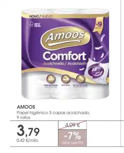 Supermercados Plaza AMOOS Papel higiénico 3 capas acolchado, 9 rollos oferta
