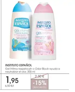 Supermercados Plaza INSTITUTO ESPAÑOL Gel íntimo respeta ph o Odor Block ayuda a neutralizar el olor oferta